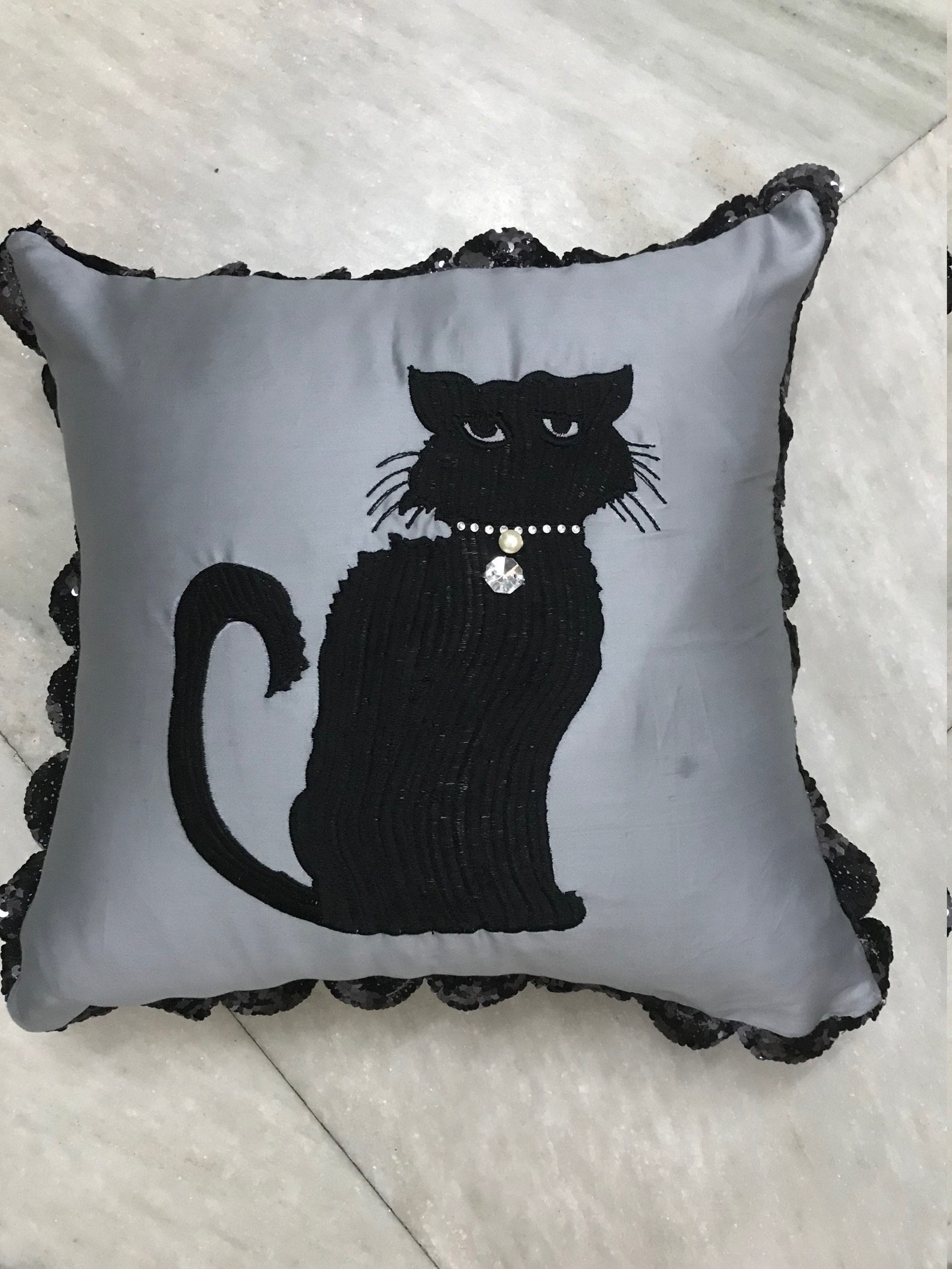 Embroidered Halloween Throw Pillow Cover