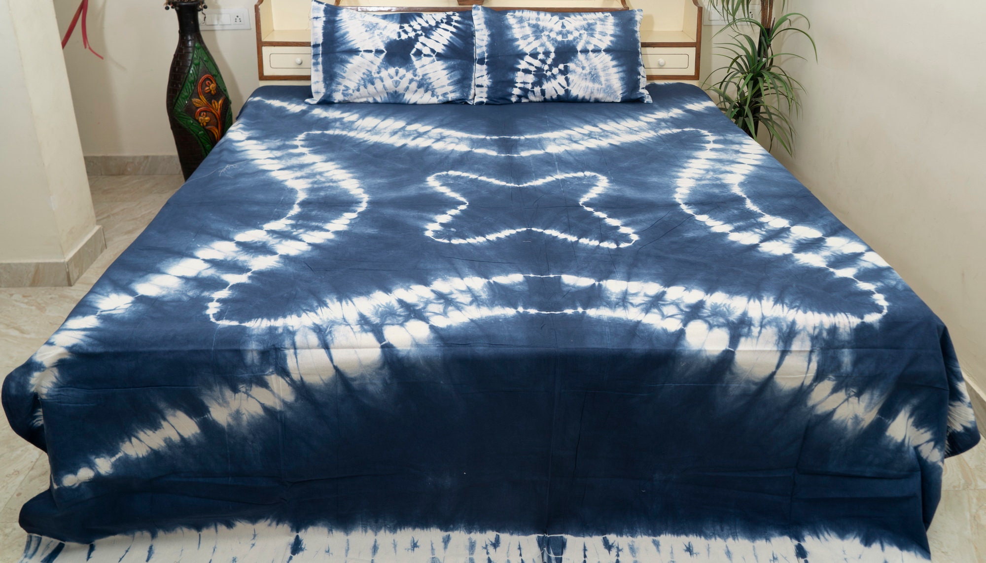 Hand dyed Indigo Tie dye bed sheet/ Bed spread with Pillow Etsy