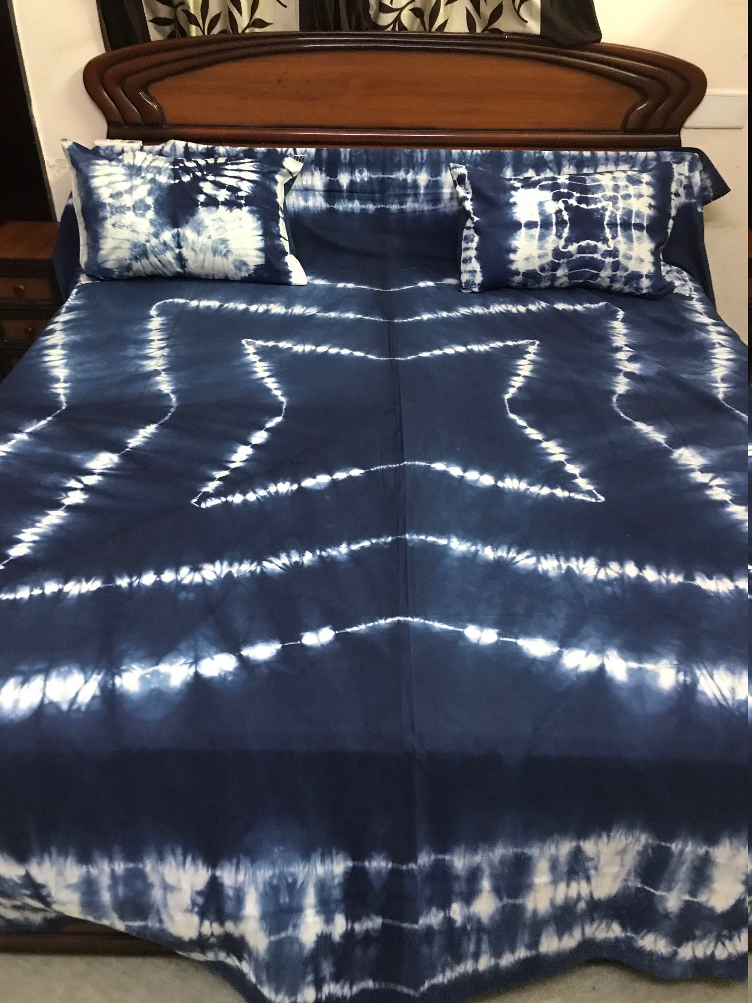 Hand dyed Indigo Tie dye bed sheet/ Bed spread with Pillow Etsy