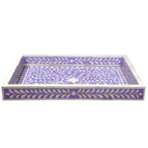Bone Inlay Tray, Vanity and Bathroom Organizer, Dinning Decor, Serving Platter, Purple Floral Design, "Personalized Gift"