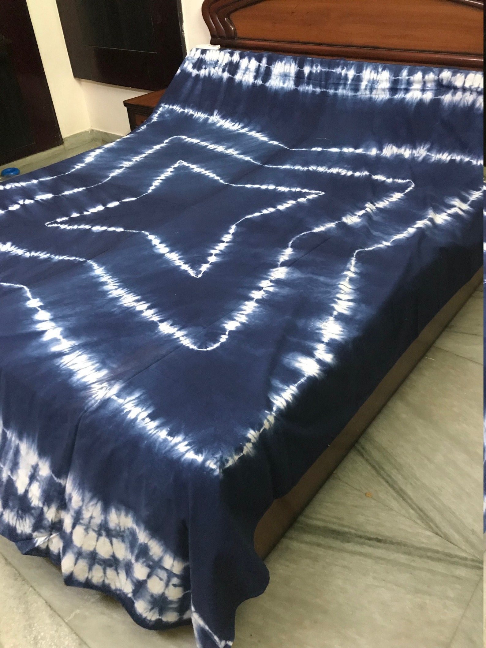 Hand dyed Indigo Tie dye bed sheet/ Bed spread with Pillow Etsy