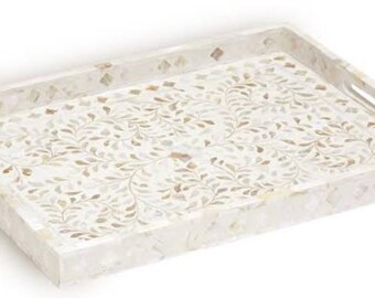 Mother of Pearl Tray/ Inlay serving platter /Bathroom Organizer / Coffee & Bar Décor "Personalized Gift"