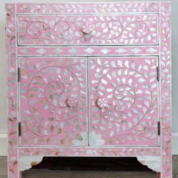 Mother of Pearl/ Inlay Bedside Drawer / wooden Nightstand/ Personalized Side Table