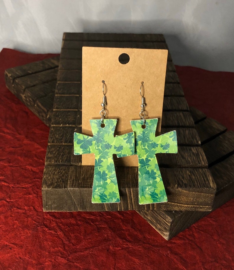 St Patrick\u2019s Day Cross Faux Leather Earrings