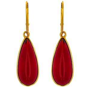 Classy Red Amber Drop Earrings, Genuine Baltic Amber, Red Gemstone, Gilded Sterling Silver, Gold Plated Sterling Silver, Amber Gold Earrings