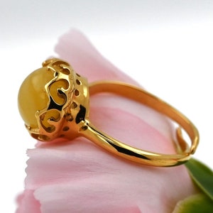 Baltic Milky Amber Ring, Natural Amber, Gold-plated Sterling Silver, Adjustable Ring, Unique Stone Ring, Amber Gold Jewelry