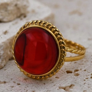 Classy Red Amber Ring, Baltic Amber, Genuine Baltic Amber, Luxury Jewelry, Amber Gold Ring, Gold Plated Sterling Silver, Adjustable Ring