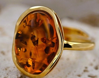 Genuine amber ring, Sterling silver ring, Natural Baltic amber 