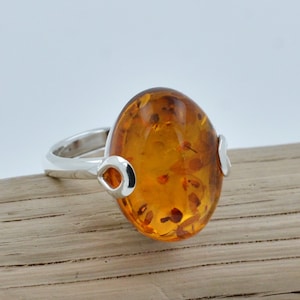 Cognac Baltic Amber Ring, Genuine Baltic Amber, Classy Stone Ring, Amber Silver Ring, Honey Amber, Sterling Silver 925, Adjustable Ring