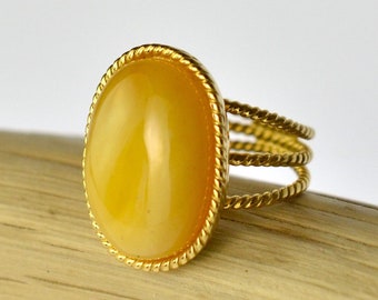 Anillo de ámbar amarillo, ámbar báltico natural, anillo de ámbar, ámbar dorado, ámbar amarillo, plata de ley chapada en oro, anillo ajustable