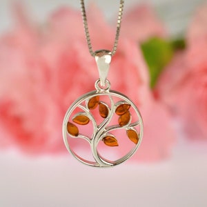Natural Baltic Amber Pendant, Lucky Tree, Small Gemstone Pendant, Amber Tree of Life Pendant, Honey Amber Pendant, Sterling Silver 925