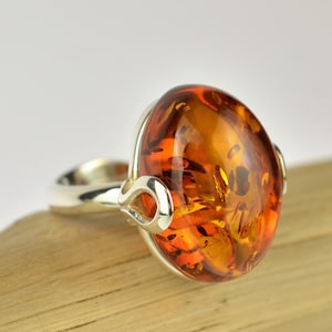 Edler Cognac Baltischer Bernstein Ring, Echter Bernstein, Luxus Schmuck, Cognac Bernstein Ring, Bernstein Ring, Sterling Silber Ring, Verstellbarer Ring