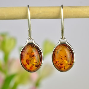 Classy Cognac Amber Earrings Jewelry, Genuine Baltic Amber, Cognac Amber, Sterling Silver, Amber Silver Earrings, Long Amber Earrings