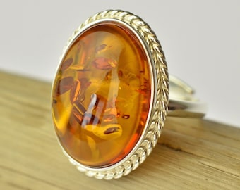 Anillo Pequeño De ámbar Coñac Natural, ámbar Báltico Auténtico