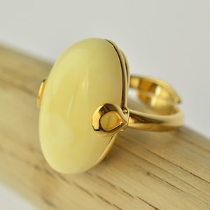Royal White Amber Ring, Genuine Baltic Amber, Gold plated Sterling Silver, Natural Amber, Amber Gold Ring, Sterling Silver, Adjustable Ring