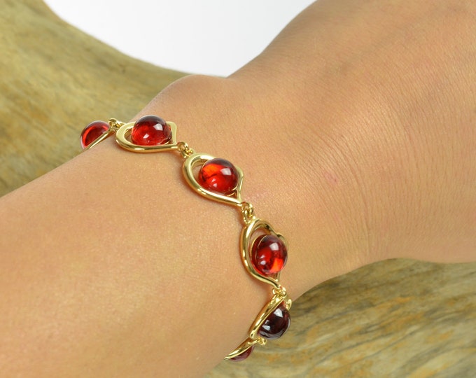 Red Amber Bracelet, Luxury Jewelry, Baltic Amber, Genuine Red Amber