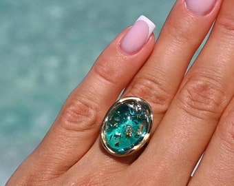 Baltic Amber Ring, Azure Amber Ring, Blue Color Stone Ring, Blue Amber Ring, Genuine Amber and Sterling Silver 925, Adjustable Ring