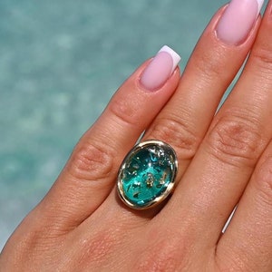 Ring med baltisk bärnsten, ring med azurblå bärnsten, ring med blå sten, ring med blå bärnsten, äkta bärnsten och sterlingsilver 925, justerbar ring