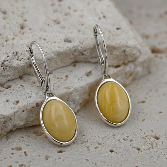 Baltic Amber Sterling Silver Stud Earrings - Handmade 925 Silver Ladies Jewelry