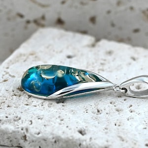 Blue Baltic Amber Pendant, Blue Stone Pendant, Small Amber Pendant, Sterling Silver, Amber & 925 Silver, Ocean Jewelry image 3