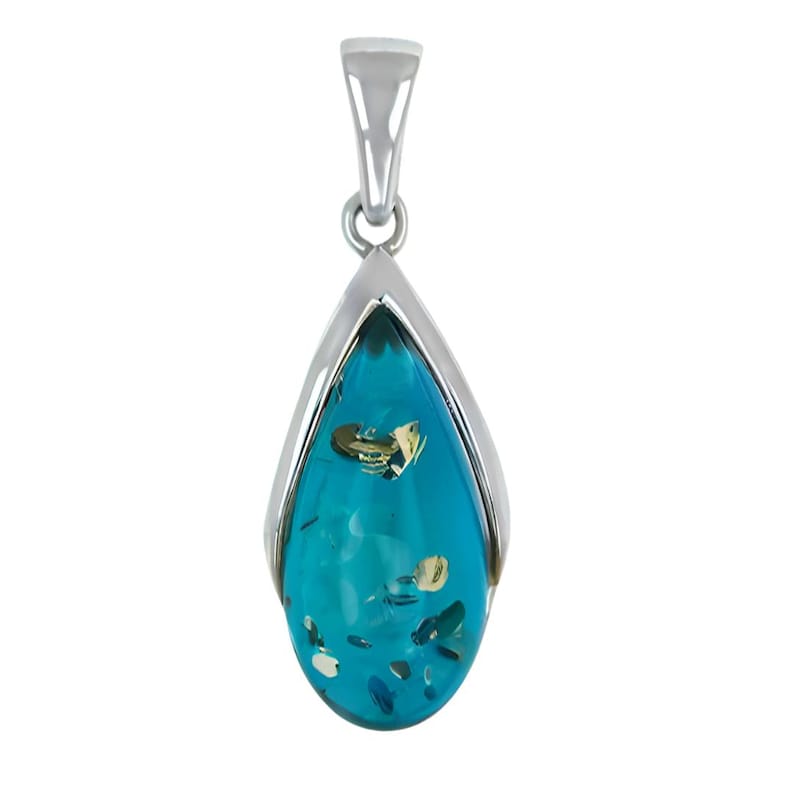 Blue Baltic Amber Pendant, Blue Stone Pendant, Small Amber Pendant, Sterling Silver, Amber & 925 Silver, Ocean Jewelry image 4
