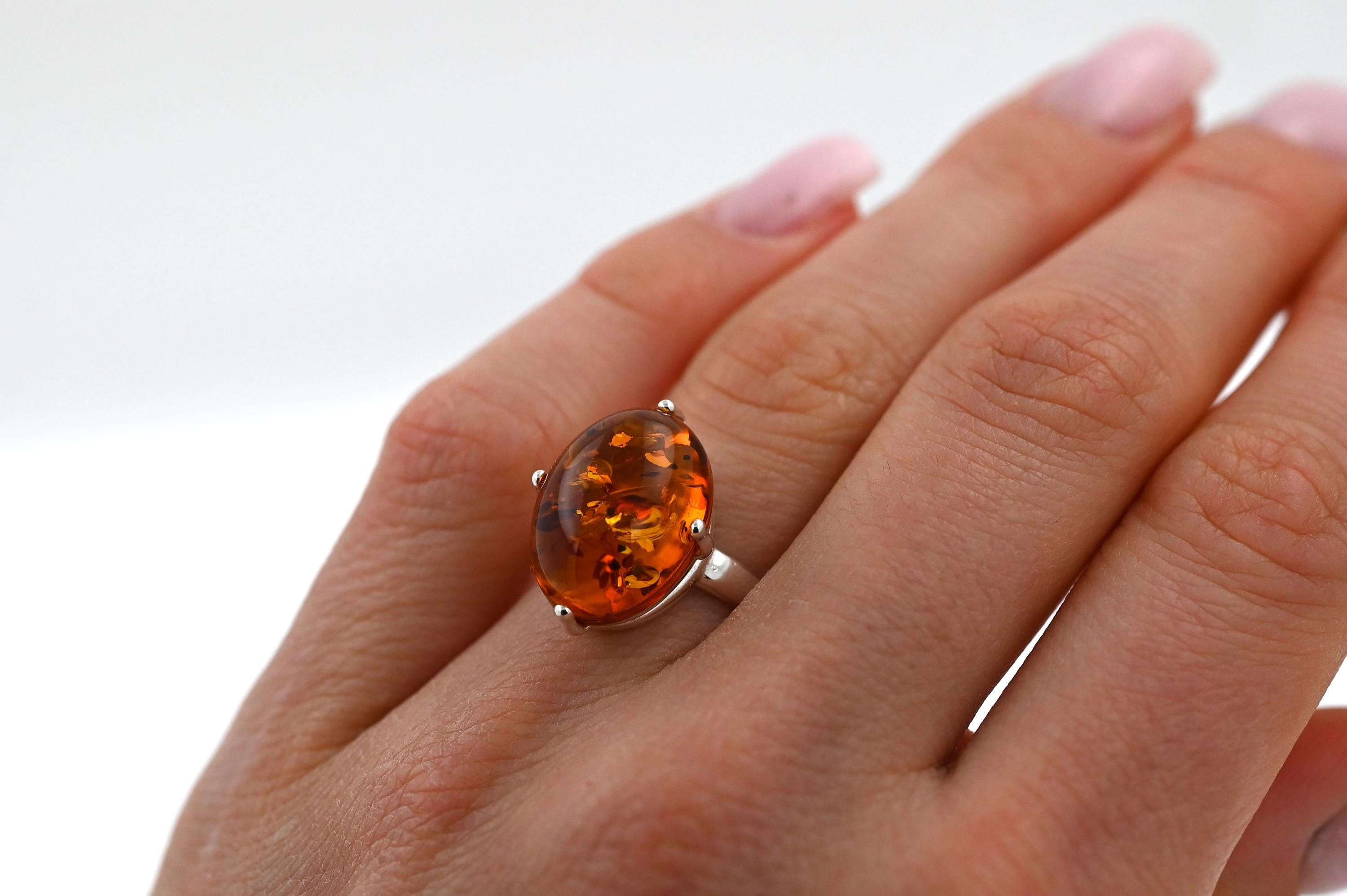 Anillo Pequeño De ámbar Coñac Natural, ámbar Báltico Auténtico