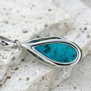 Blue Baltic Amber Pendant, Blue Stone Pendant, Small Amber Pendant, Sterling Silver, Amber & 925 Silver, Ocean Jewelry image 7
