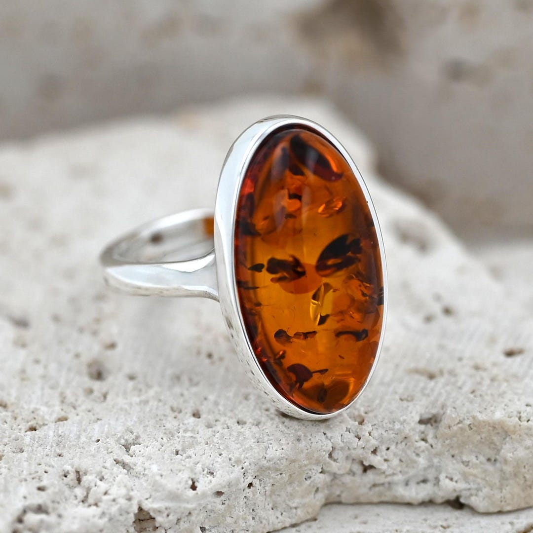 Honey Baltic Amber Ring, Natural Amber, Cognac Amber Ring, Honey Amber ...