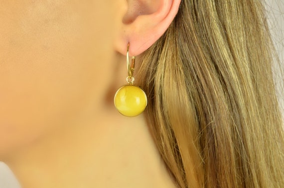 Boucles D'oreilles En Ambre Vert Pour Femme Et Argent Sterling 925