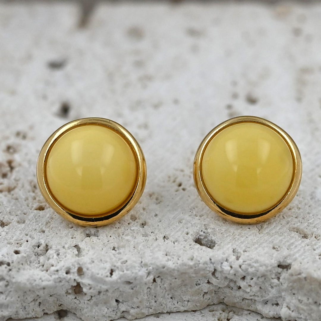 Natural Milky Amber Stud Earrings, Genuine Baltic Amber, Natural