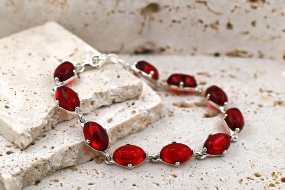 Bracelet En Ambre Rouge Véritable De La Baltique - Argent Sterling 925 - Fait Main, Réglable