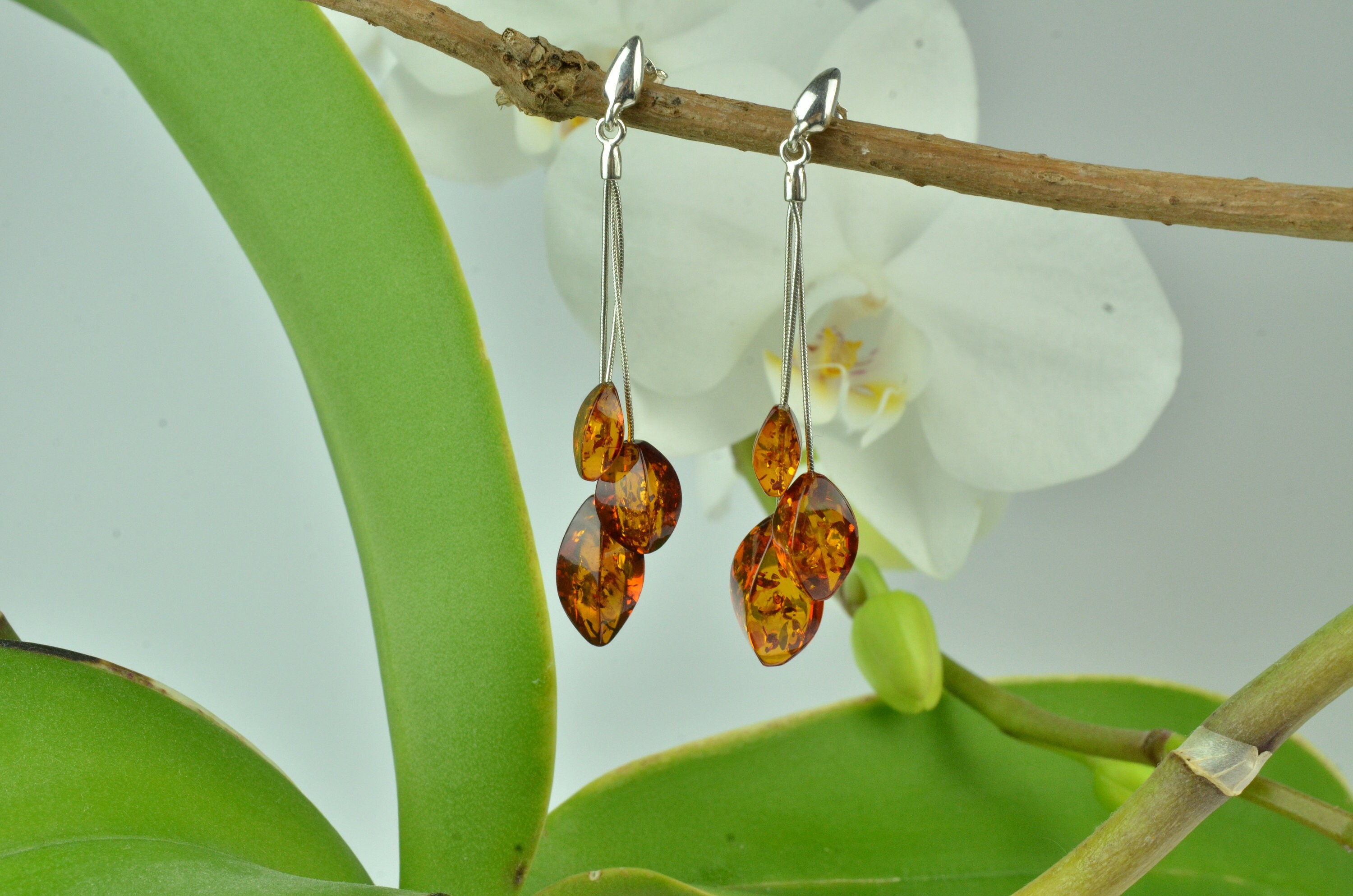 Unique Cognac Amber Earrings, Luxury Jewelry, Genuine Baltic Amber, Sterling Silver Jewelry, Amber Silver Earrings