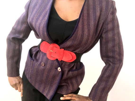 80s Red Suede Elasticated Stretchy Belt, Medium La