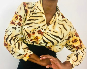 Cat Print Blouse - Etsy UK