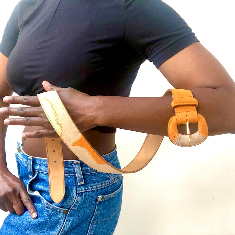 80s Pink Suede Belt | Vintage Patrizia S Statement oversized  feminine belt with gold colored details| Maximalist pink accessory