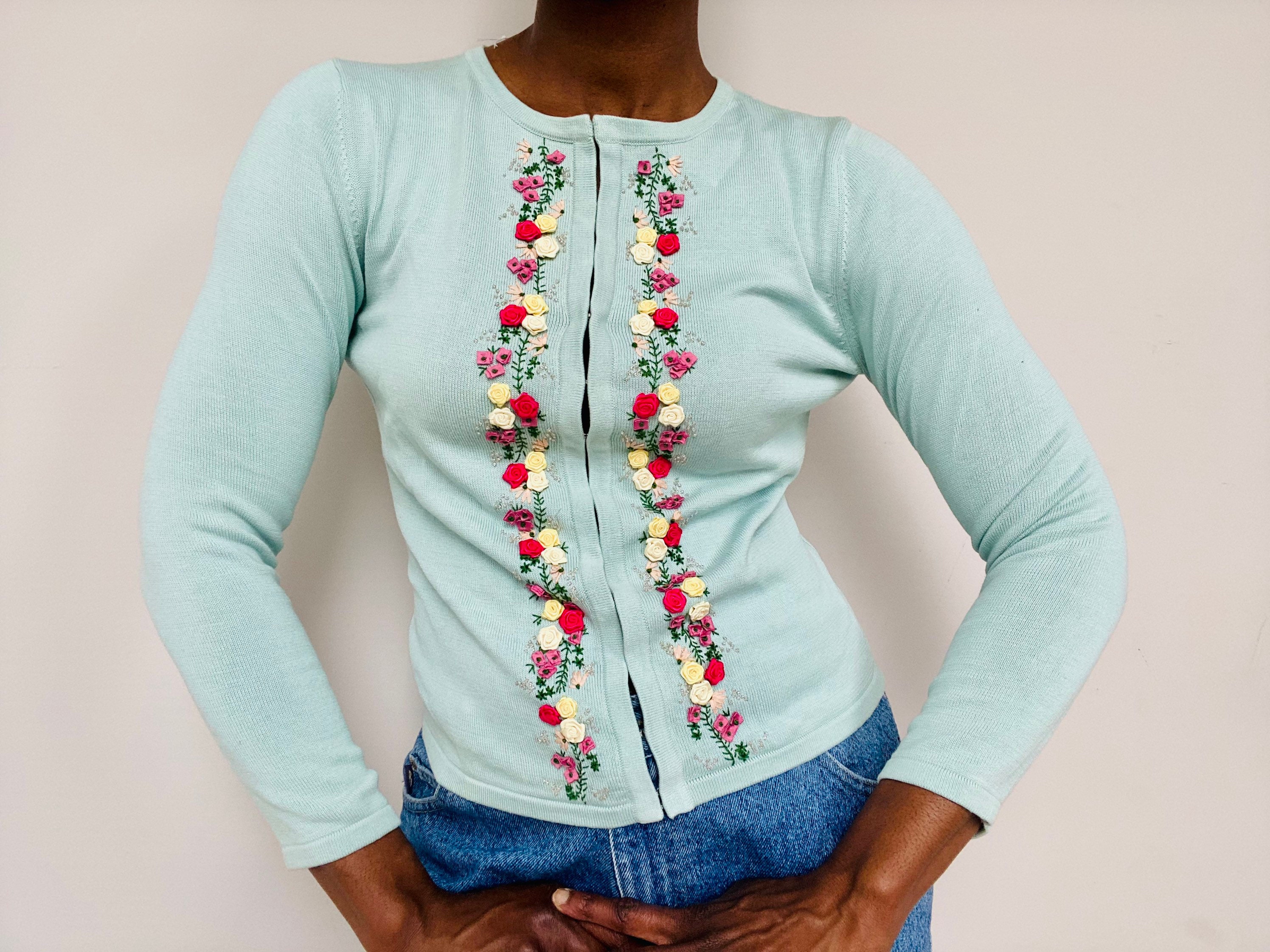 Mint Green Floral Embroidered Appliqué 