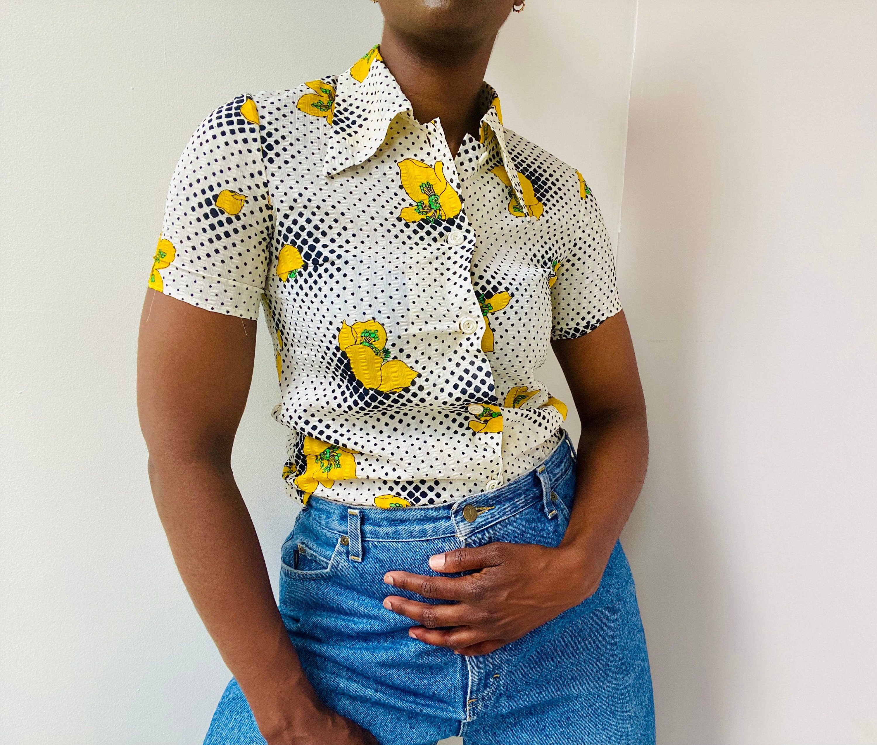 Mens yellow polka dot shirt cheap