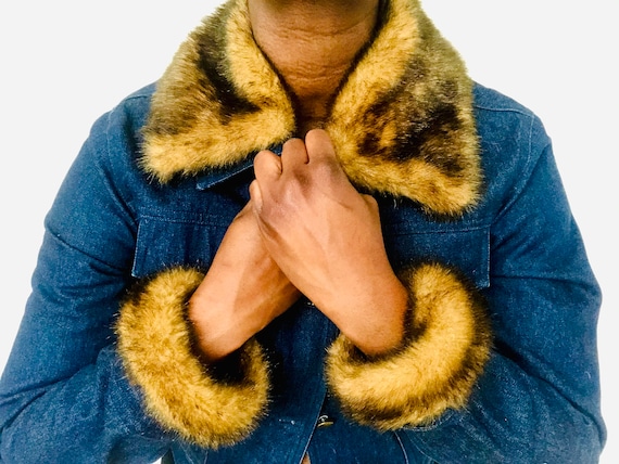 Jean jacket with fur collar and cuffs discount