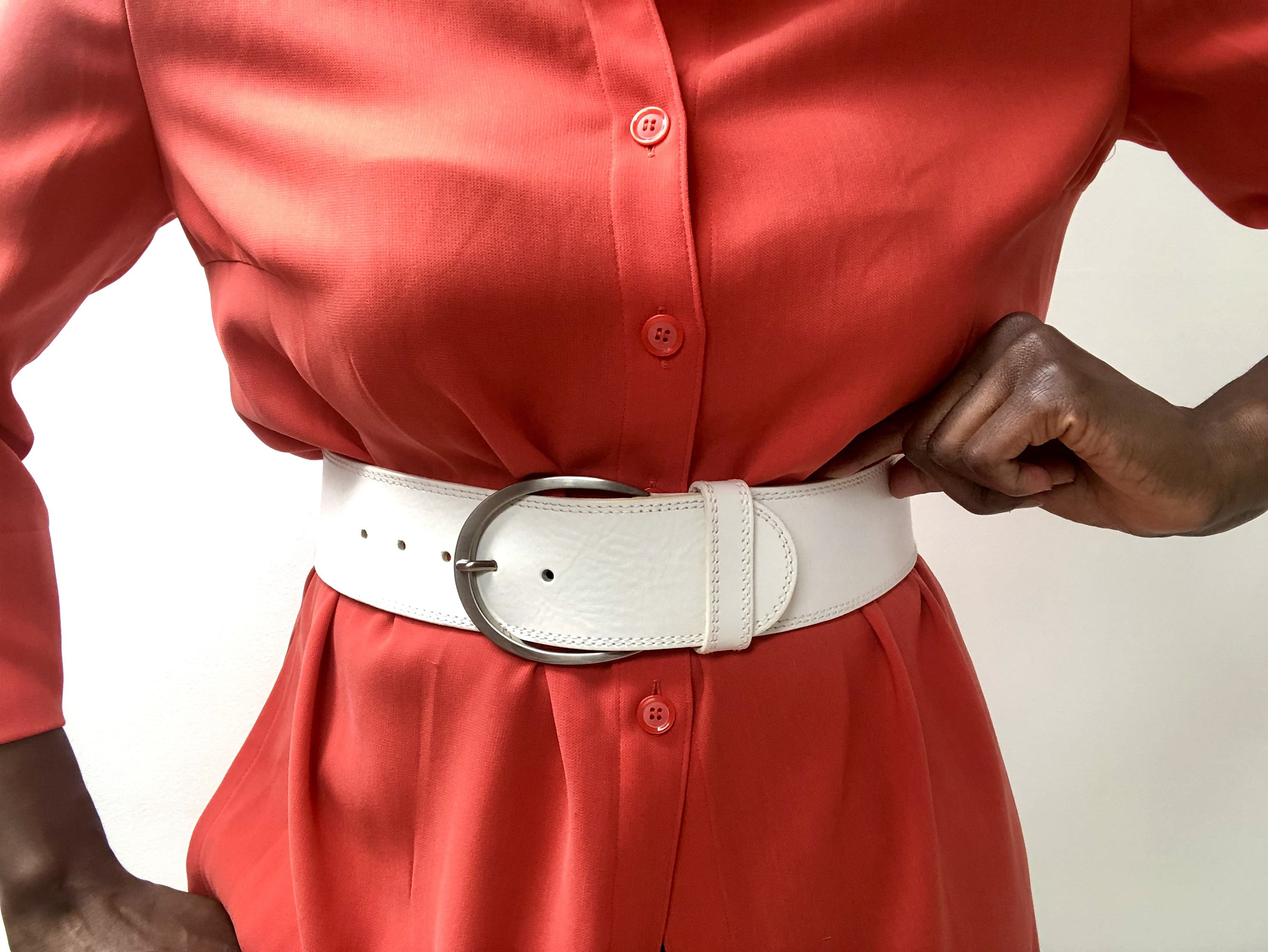 White Wide Leather Belt For Women Large Silver Buckle Small Etsy