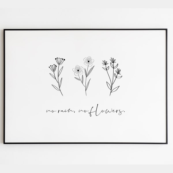 Inspirational Wall Art, Motivational Quotes Wall Decor, Floral Artwork, Minimalist Digital Print, Black and White Prints