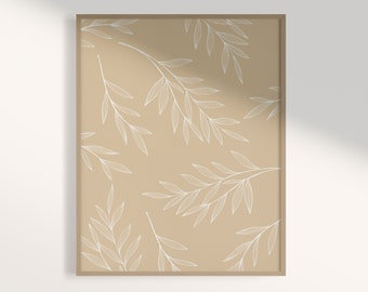 Beige Botanical Line Art Print: Minimalist Leaves Poster (Digital Download)
