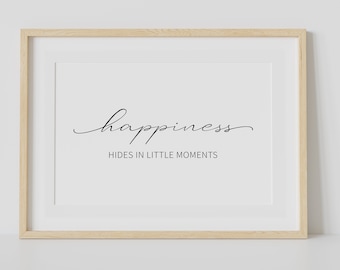 Happiness Quote Print: Minimalist Black and White Wall Art (Digital Download)