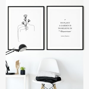 2 Piece Modern Wall Art, Black And White Poster, Set of 2 Prints Woman Line Art, Inspirational Quotes