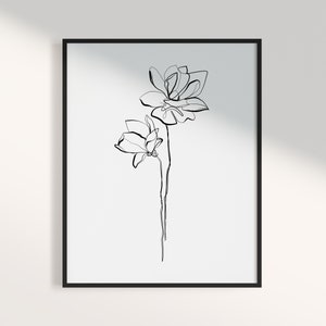 Floral Artwork, Minimalist Art, Floral Prints, Line Art Print, Line Drawing, Printable Wall Art, Black and White Prints, Downloadable Art