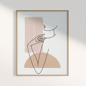Modern Neutral Abstract Woman Line Art, Printable Female Poster, Woman Line Drawing Print, Modern Wall Art, Living Room Wall Art Prints