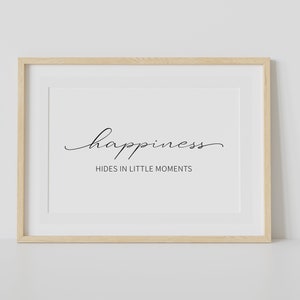 Happiness Print, Motivational Quotes, Black and White Prints, Happiness Poster, Horizontal Wall Art, Minimalist Print, Wall Art Prints