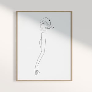 Female Line Art Print, Black and White Wall Art, Printable Woman Line Drawing, Modern Digital Print, Female Poster