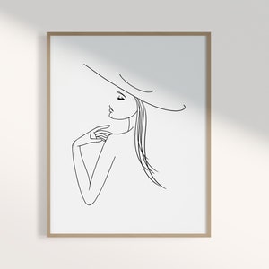 Female Black and White Line Art Print, Modern Line Drawing Wall Art, Woman Minimal Line Downloadable Art