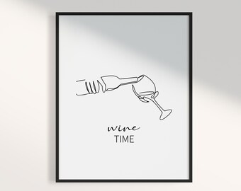 Wine Line Art Print: Minimalist Black and White Poster (Digital Download)