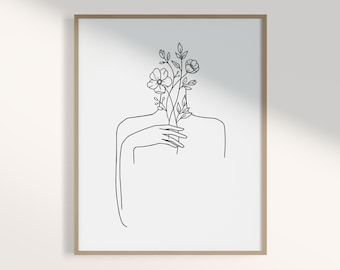 Floral Female Line Art Print: Minimalist Woman Poster (Digital Download)